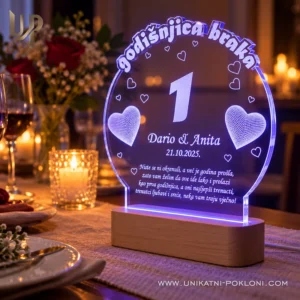 POKLON ZA 1 GODIŠNJICU BRAKA, PERSONALIZIRANA LED LAMPA - Unikatni pokloni što pokloniti za prvu godišnjicu braka