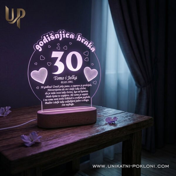 Poklon za 30. godišnjicu braka - Personalizirana LED lampa - Unikatni pokloni super poklon za 30. godišnjicu