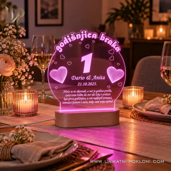 POKLON ZA 1 GODIŠNJICU BRAKA, PERSONALIZIRANA LED LAMPA - Unikatni pokloni super poklon za prvu godišnjicu braka