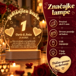 POKLON ZA 1 GODIŠNJICU BRAKA, PERSONALIZIRANA LED LAMPA - Unikatni pokloni unikatni poklon za prvu godišnjicu braka