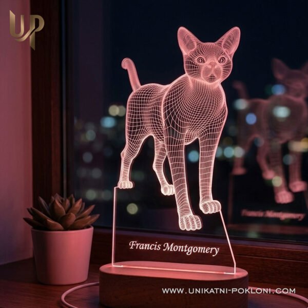 Poklon za ljubitelje mačaka- Personalizirana LED lampa - Unikatni Pokloni Dar za ljubitelje mačaka