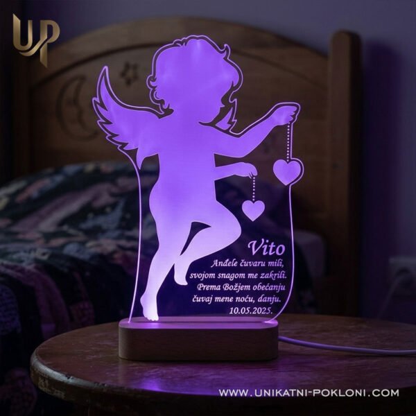 Anđeo čuvar - Personalizirana LED lampa - Unikatni Pokloni Dječja lampa za dječju sobu