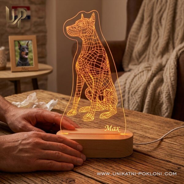 Doberman - personalizirana LED lampa s motivom dobermana i tekstom po želji Doberman - personalizirana LED lampa s motivom dobermana i tekstom po želji