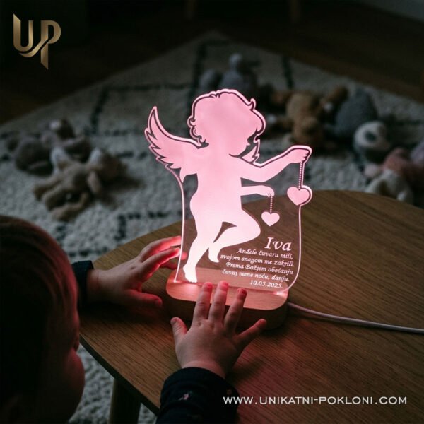 Anđeo čuvar - Personalizirana LED lampa - Unikatni Pokloni Lampa za dječju sobu