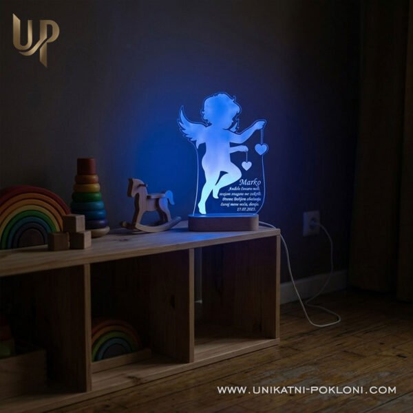 Anđeo čuvar - Personalizirana LED lampa - Unikatni Pokloni Unikatna lampa za dječje sobe