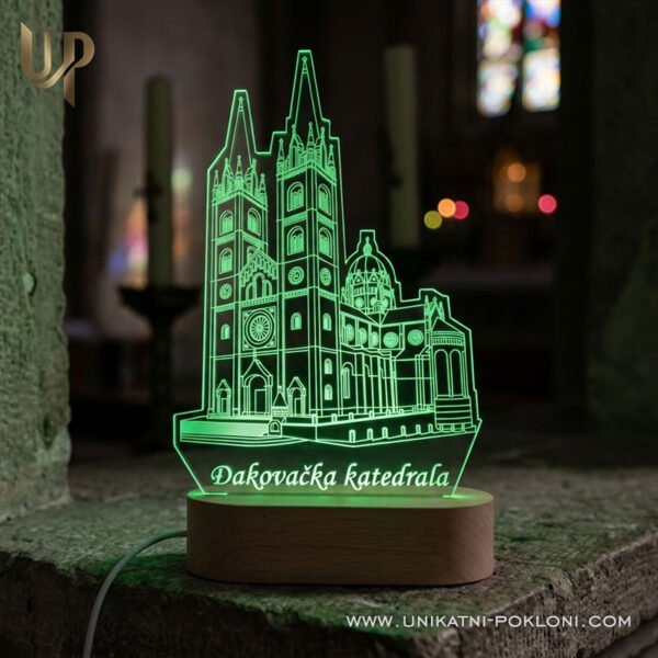 Đakovačka katedrala - ambijentalna LED noćna lampa 1 Đakovačka katedrala - Vjerski personalizirani pokloni