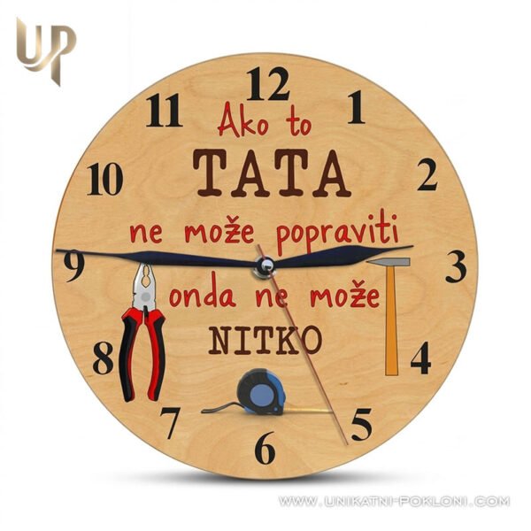 Poklon-za-ocev-dan Poklon za tatu "Ako to tata ne može popraviti" - Personalizirani drveni sat - personalizirani poklon