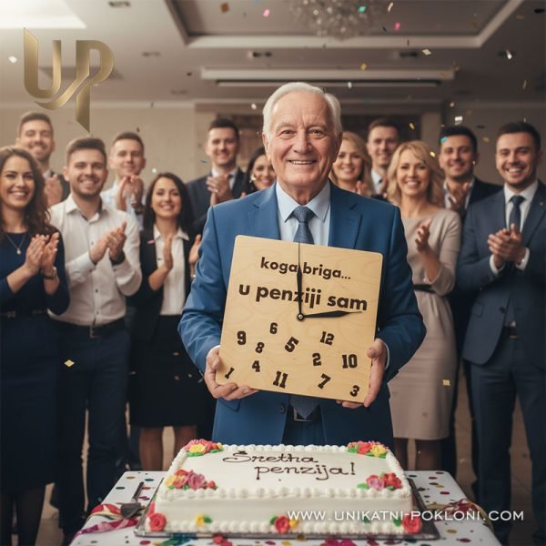 Personalizirani drveni sat - "Penzionerski" sat - poklon za odlazak u mirovinu 1 Poklon za odlazak u penziju