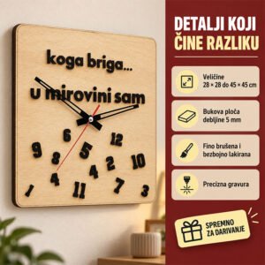 Personalizirani drveni sat - "Penzionerski" sat - poklon za odlazak u mirovinu - Unikatni pokloni Personalizirani drveni sat - "Penzionerski" sat - poklon za odlazak u mirovinu - Slika 3