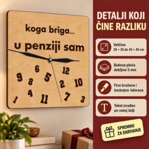 Poklon za buduće umirovljenike i penzionere - Personalizirani drveni sat - Sat "Koga briga .." - Unikatni pokloni Poklon za buduće umirovljenike i penzionere - Personalizirani drveni sat - Sat "Koga briga .." - Slika 5