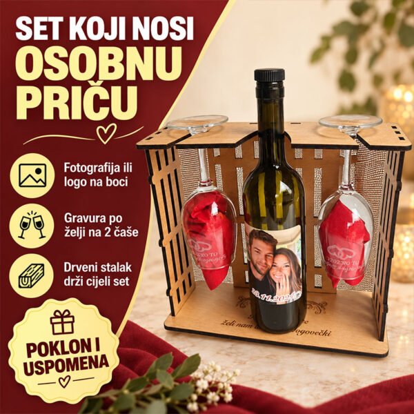 Set za vino + 2 čaše - Unikatni pokloni Set za vino + 2 čaše - personalizirani poklon