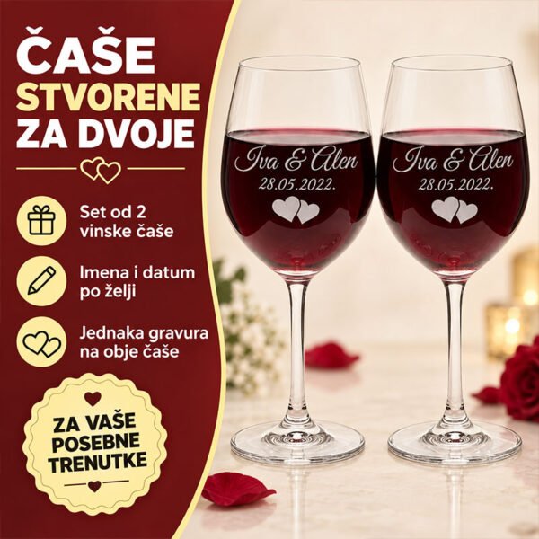 Vinske čaše za parove s imenima mladenaca - Unikatni pokloni Vinske čaše za parove s imenima mladenaca - personalizirani poklon