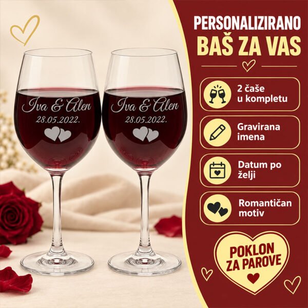 Vinske čaše za parove s imenima mladenaca - Unikatni pokloni Vinske čaše za parove s imenima mladenaca - personalizirani poklon