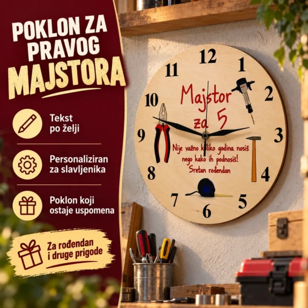 Personalizirani drveni SAT za majstora - Unikatni pokloni Poklon za pravog majstora