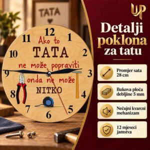 Poklon za tatu "Ako to tata ne može popraviti" - Personalizirani drveni sat - Unikatni pokloni Poklon za tatu "Ako to tata ne može popraviti" - Personalizirani drveni sat - Slika 3