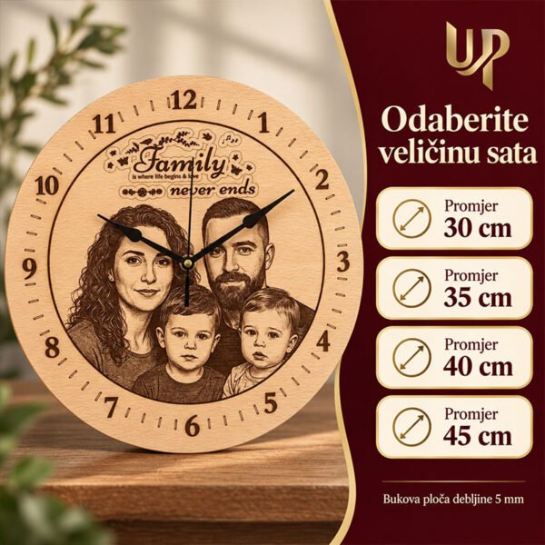 Obiteljski poklon - personalizirani drveni sat sa slikom i posvetom - Unikatni pokloni Obiteljski poklon - personalizirani drveni sat sa slikom i posvetom - personalizirani poklon