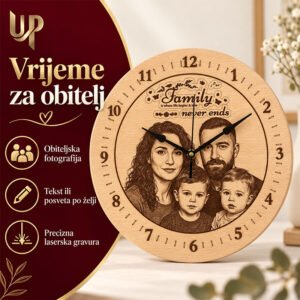 Obiteljski poklon - personalizirani drveni sat sa slikom i posvetom - Unikatni pokloni Obiteljski poklon - personalizirani drveni sat sa slikom i posvetom - Slika 3