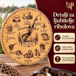 Originalan poklon za ribare i ribiče - personalizirani drveni sat - Unikatni pokloni Originalan poklon za ribare i ribiče - personalizirani drveni sat - Slika 4