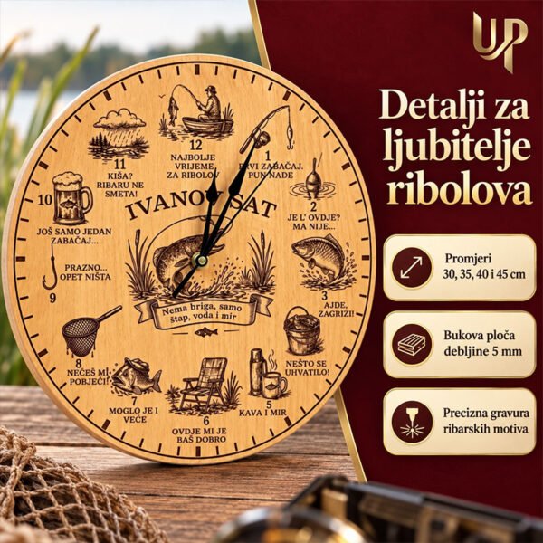 Originalan poklon za ribare i ribiče - personalizirani drveni sat - Unikatni pokloni Originalan poklon za ribare i ribiče - personalizirani drveni sat - personalizirani poklon