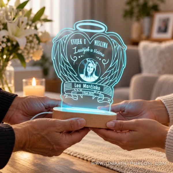 Uspomena na preminulu osobu - Ambijentalna LED lampa - Unikatni pokloni Spomen na preminulu osobu