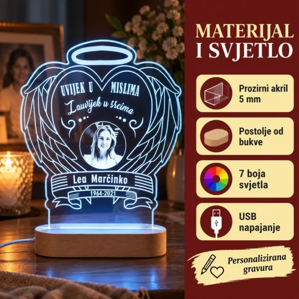 Uspomena na preminulu osobu - Ambijentalna LED lampa - Unikatni pokloni Uspomena na preminule osobe – LED lampa sjećanja