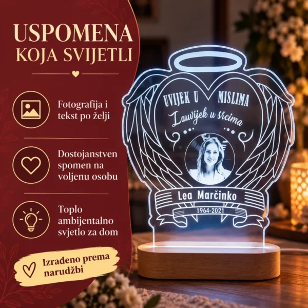 Uspomena na preminulu osobu - Ambijentalna LED lampa - Unikatni pokloni Uspomena na preminulu osobu – LED lampe sjećanja