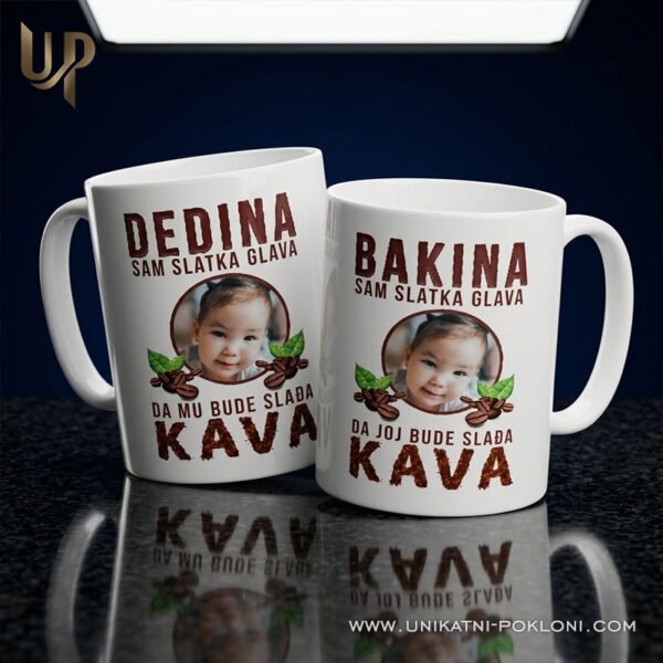 Poklon za baku i djeda - komplet dvije šalice s fotografijom unuka i posvetom 5 POKLONI ZA DEDU I BAKU