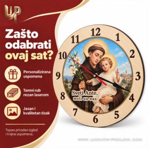 Personalizirani drveni sat sa slikom Svetog Ante - Unikatni pokloni Personalizirani drveni sat sa slikom Svetog Ante - Slika 7