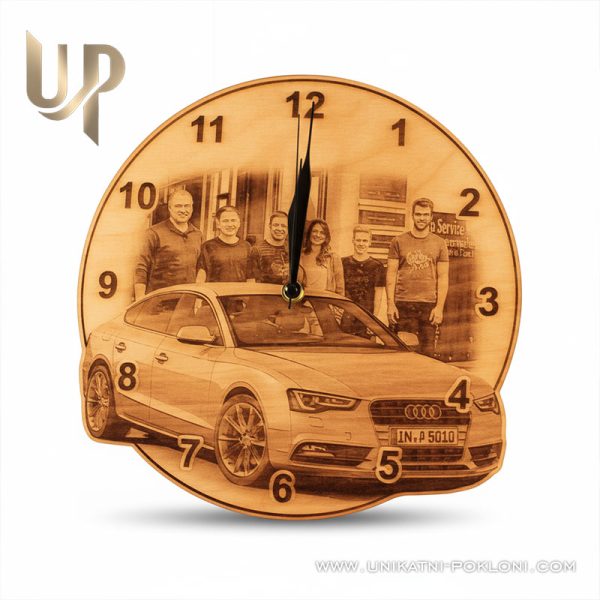 Personalizirani drveni sat - Originalni poklon za slikom vašeg auta 1 sat sa slikom vozila
