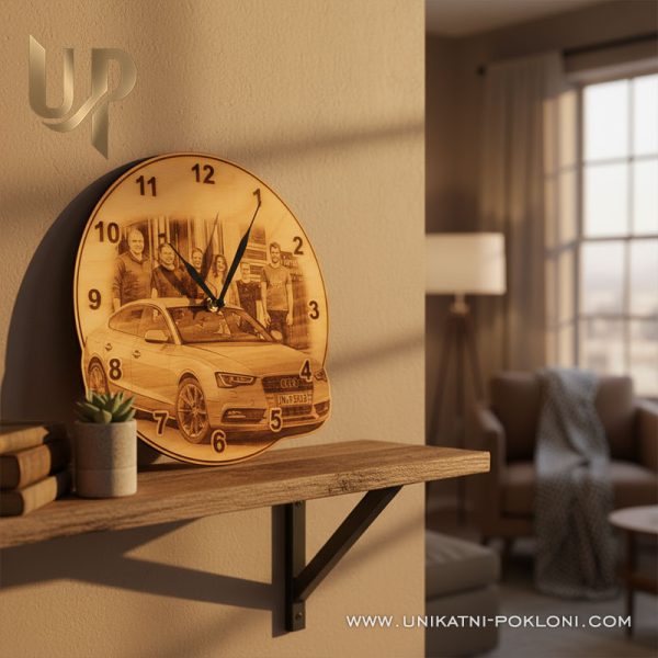 Personalizirani drveni sat - Originalni poklon za slikom vašeg auta 2 zidni sat sa slikom auta