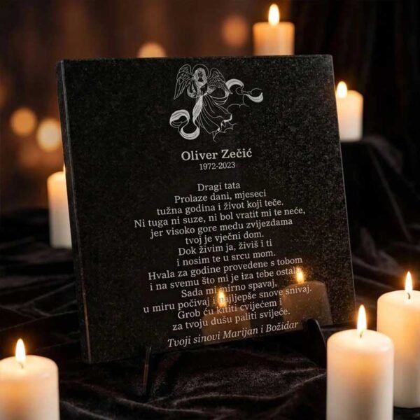 Granitna spomen ploča dimenzije 40 x 40 cm SA GRAVUROM TEKSTA - Unikatni pokloni Granitna spomen ploča dimenzije 40 x 40 cm SA GRAVUROM TEKSTA - personalizirani poklon