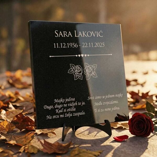 Granitna spomen ploča dimenzije 40 x 40 cm SA GRAVUROM TEKSTA - Unikatni pokloni Granitna spomen ploča dimenzije 40 x 40 cm SA GRAVUROM TEKSTA - personalizirani poklon
