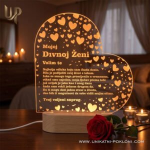 Poklon za ženu - Personalizirana LED lampa u obliku srca