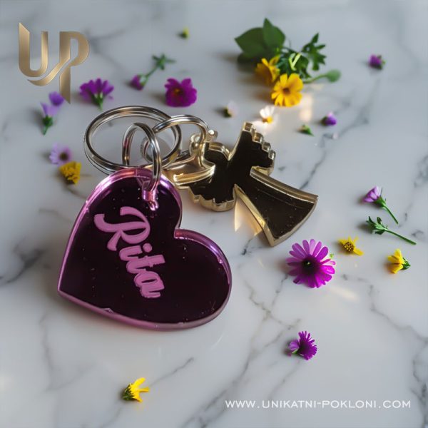 Personalizirani privjesak srce s imenom i anđeo 3 privjesak sa anđelom