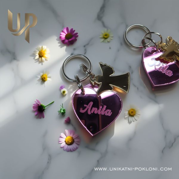 Personalizirani privjesak srce s imenom i anđeo 2 privjesak zaštitnik