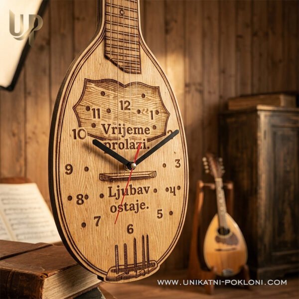 Poklon za tamburaše - Personalizirani drveni sat - Unikatni pokloni Poklon za tamburaše - personalizirani pokloni za muzičare