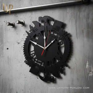 Personalizirani drveni sat za majstore "Zlatne ruke" - Personalizirani drveni sat za radionicu 14 Zlatne ruke - dar za majstora