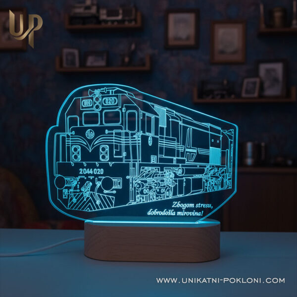 Poklon za ljubitelje vlakova - Personalizirana LED lampa 2 željeznica mirovina