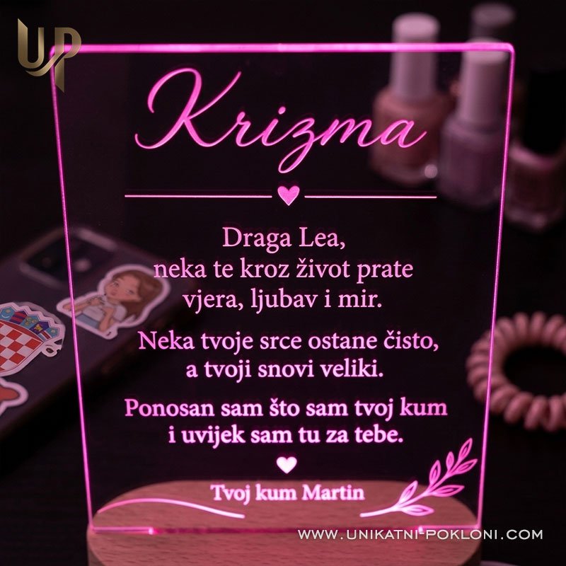 Krizma Poklon – Personalizirana LED Lampa s Imenom, Posvetom i Datumom Krizme