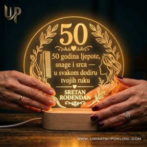Poklon za Frizere - personalizirana LED lampa s motivom škara i češlja, brojem rođendana i posvetom po želji