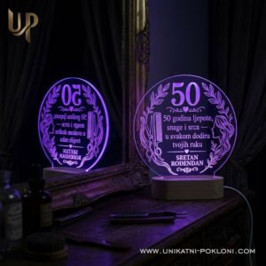 frizerski poklon - personalizirana LED lampa s motivom škara i češlja, brojem rođendana i posvetom po želji