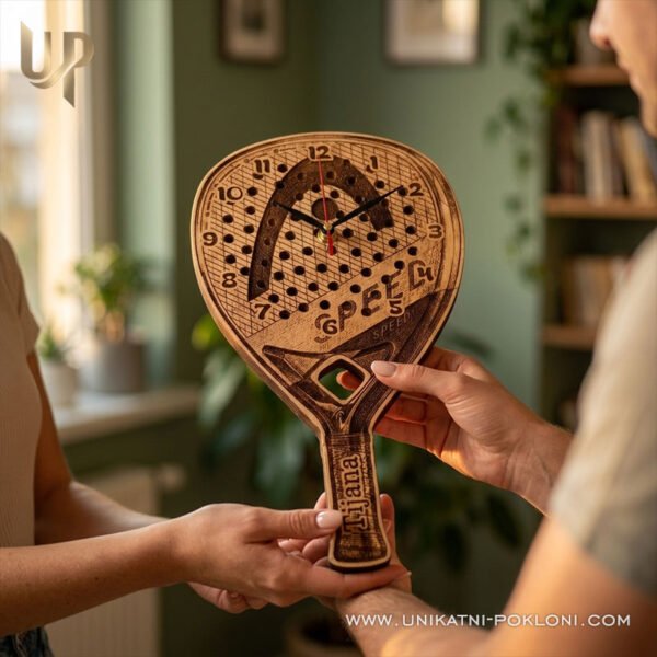 Poklon za ljubitelje padela - personalizirani drveni sat u obliku padel reketa 2 Igrači padela poklon, Padel Gift