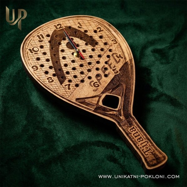 Poklon za ljubitelje padela - personalizirani drveni sat u obliku padel reketa 3 Padel sat, Padel Gift