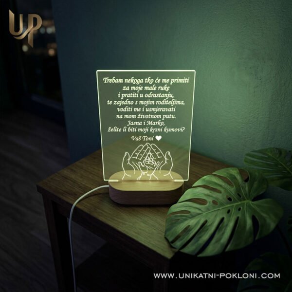 Poklon za kumove - Personalizirana LED lampa s posvetom 7 dar za kumove