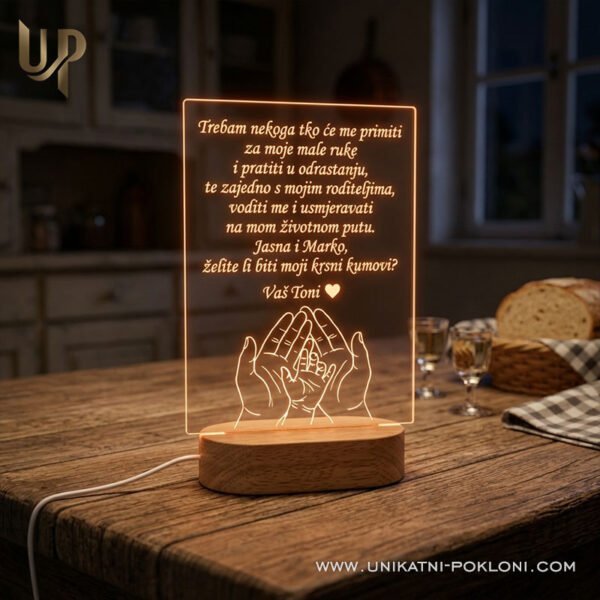 Poklon za kumove - Personalizirana LED lampa s posvetom 3 najbolji poklon za kumove