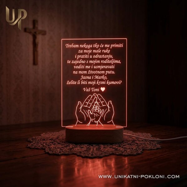 Poklon za kumove - Personalizirana LED lampa s posvetom 2 poklon za kumu i kuma