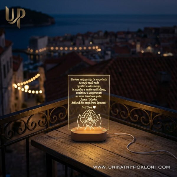 Poklon za kumove - Personalizirana LED lampa s posvetom 4 super poklon za kumu i kuma