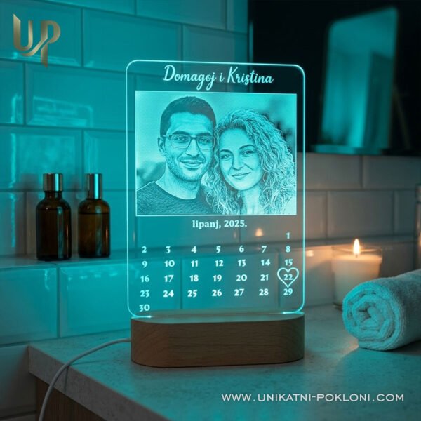 Sretna godišnjica - personalizirana LED lampa s fotografijom, imenima i kalendarom 7 unikatni poklon za godišnjicu - Najbolji poklon za godišnjice
