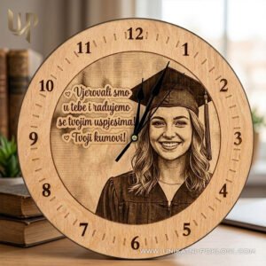 Personalizirani poklon za diplomu - drveni sat sa slikom i posvetom 20 Originalan poklon za maturu, doktorat ili magisterij - drveni zidni sat