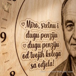 Personalizirani pokloni za odlazak u mirovinu - drveni zidni sat sa slikom i tekstom po želji - Unikatni Pokloni Originalan sat za penzionera - personalizirani poklon za umirovljenika